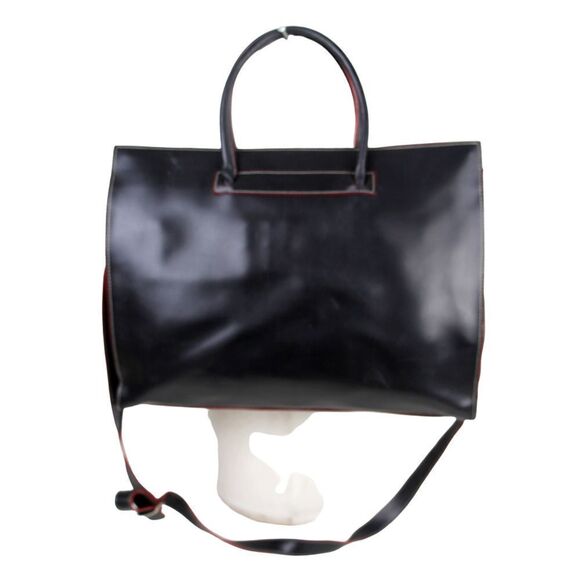 LODIS BLACK RED TRIM GENUINE LEATHER LAPTOP BUSINESS TOTE ORGANIZER SHOULDER BAG - Picture 1 of 16